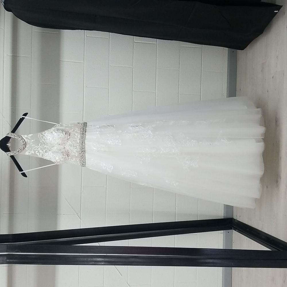 White Ashley Lauren A line Halter Gown
